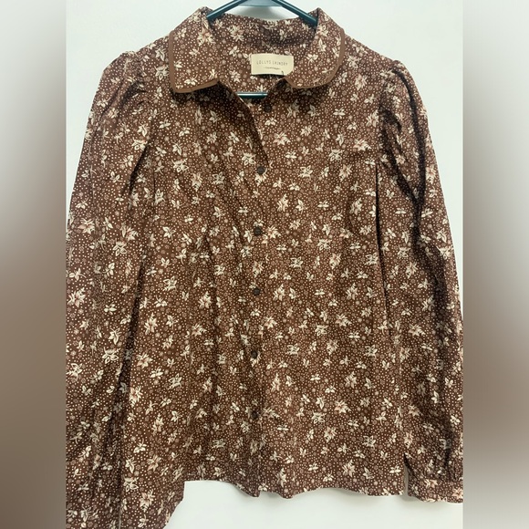 NWT Lollys Laundry Copenhagen brown and white floral button up blouse - Picture 1 of 7